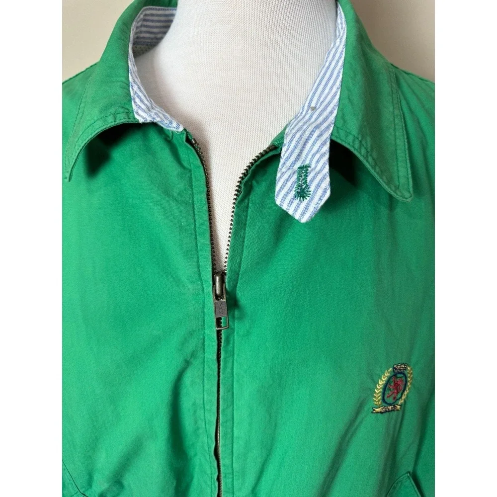 Vintage Tommy Hilfiger‎ Green Windbreaker Jacket XL Crest Golf 90s